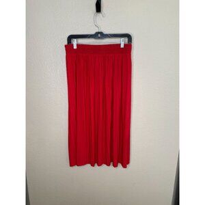 P.O.S.H Womens Red Pleated Midi‎ Skirt Size Medium Elastic Waist Polyester Blend